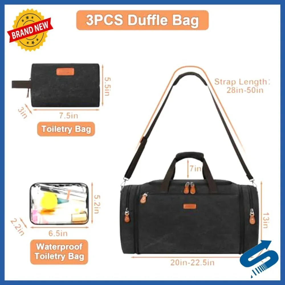 Expandable Canvas Duffle Bag Travel Weekender Carry On Luggage with Toiletry Bag